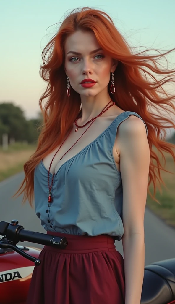 she riding on her road bike nsfw redhead Model Pose . on the road bike. in a beige sweater with a large neckline and jeans Arafed Instagram supermodel, redhead model girl with juicy figure and big breasts, pale skin, perfect face, looking hot, victoria secret body, With her auburn locks, styled in loose waves., sexy woman exudes rural charm, posing amid the rolling hills of the English countryside. feeling the rustic beauty of rural England. slender body. F-cup. split. perfect face. tanned skin color. Capture the essence of sexy British style. she riding on her road bike