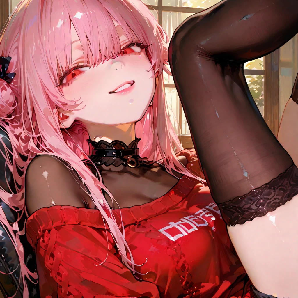 ((Highest quality)), ((masterpiece)), (detailed), ((High resolution)), 1girl, 独奏, glasses, full blush, embarrassed, drunk, naughty face, from below, (ahegao), gothic lolita, (darkred dress), clothed, show off nipple, garter belt, spread legs, NSFW, sweat, rittle wet, depth of field
