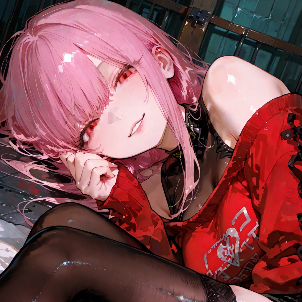 ( INORI YUZURIHA_GUILTY CROWN),((realistic, photorealistic)),(highlight hair)), Light reflection, (( HD )),((upper body)), (((best quality, masterpiece))), (masterpiece) (best quality) (detail) (8k) (HDR) (wallpaper) (cinematic lighting) (sharp focuasterpiece, best quality: 1.1), Real life adaption of this character, realistic outfit, realistic shadow, realistic light, realism, hyper realistic, realistic background,realistic hair,(photorealistic:1.2), (masterpiece: 1.2), (best quality: 1.3), (clear details: 1.3), ((((ultra-detailed)))), ((detailed eyes)), (extremely detailed face:1.4), (highly detailed eyelash:1.6),Black crystal shards background, motion blur,inoriyuzuriha, inori yuzuriha, hair ornament, hairclip, long hair, pink hair, (red eyes:1.5), twintails,
BREAK black dress, dress, strapless, strapless dress,
BREAK night, night sky, sky, star \(sky\), star \(symbol\), city,
BREAK looking at viewer, (cowboy shot:1.5),
BREAK (masterpiece:1.2), best quality, high resolution, unity 8k wallpaper, (illustration:0.8), (beautiful detailed eyes:1.6), extremely detailed face, perfect lighting, extremely detailed CG, (perfect hands, perfect anatomy),
masterpiece,1girl,solo, depth of field, yuzuriha inori, sitting, closed mouth, ruins,cross,night, full body:1.3,depth of field,  throne, light smile, head rest