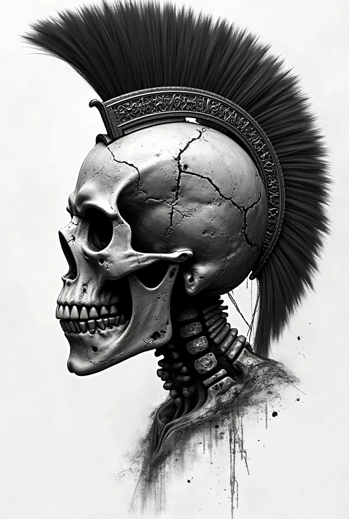 Create an amateur pencil sketch style drawing in black with the silhouette of a man's skull in profile with a pre-Hispanic headdress similar to that of Quetazalcoatl. A maguey in the background