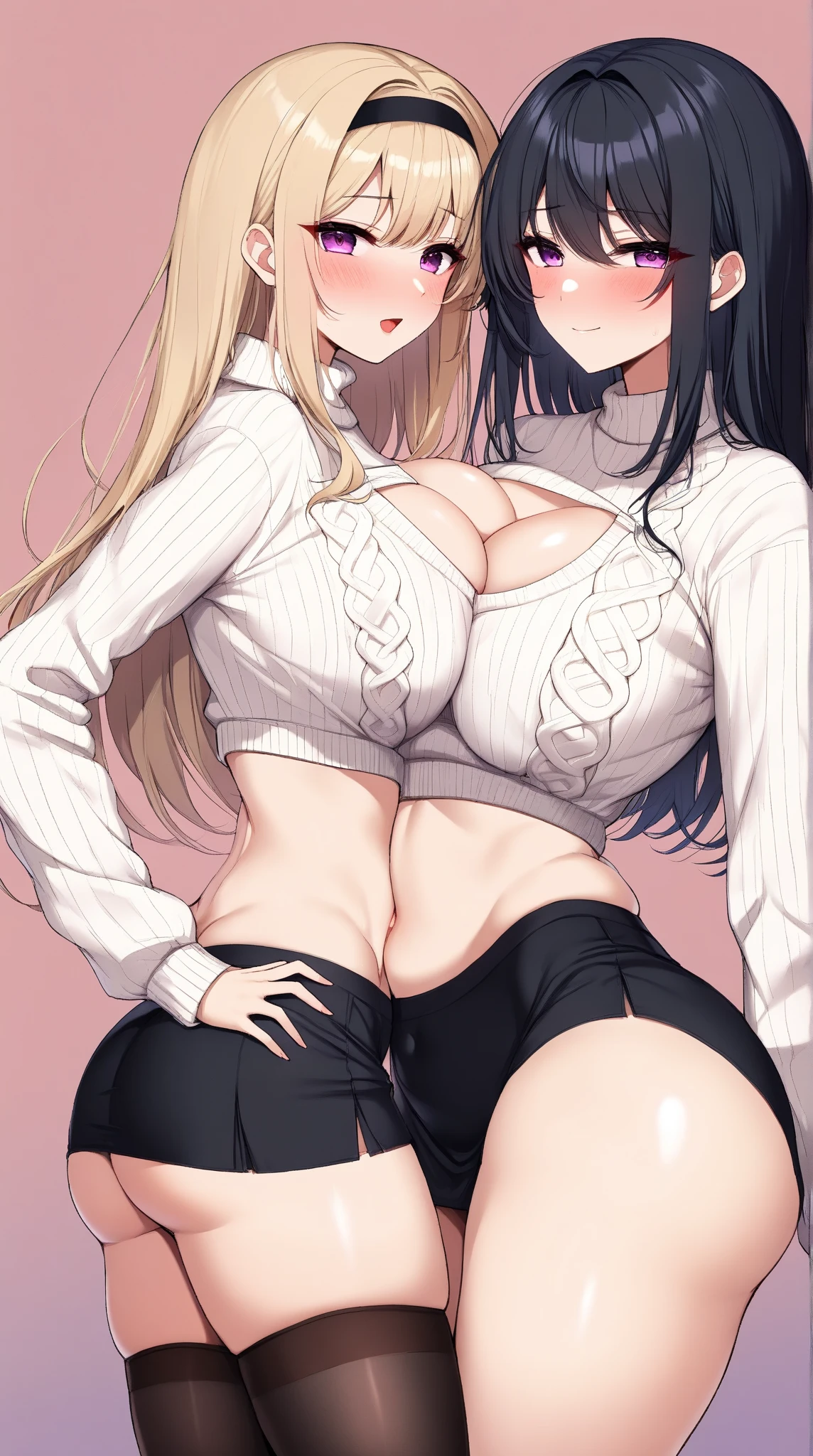 2heads, short thin woman with 2 heads. Massive breasts. Teenager. In a big cozy home. Wearing a sweater, wearing jeans Messy hair in a ponytail. Blushing. Spunky. Think eyeliner. Gorgeous thin mature face. Seductive. Huge fake round tits. Gripping breasts, touching breasts. Huge thighs. Girlfriend. Aroused expression, seductive expression. Taking a selfie, selfie POV.
