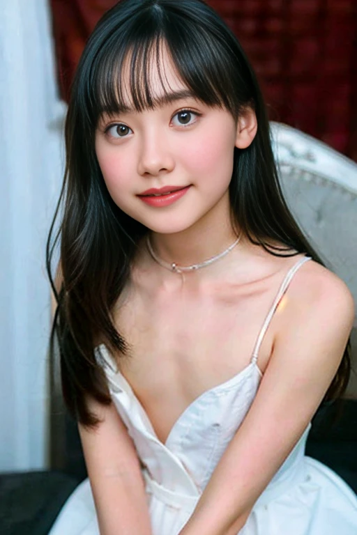 (masterpiece, highest quality:1.4), Award-winning portraits, 8K, 85mm, alone, Beautiful Face, Delicate girl, grace, Sophisticated, cute, , Watching the audience, 15 yw photo, Disorganized, HDR, Background bokeh、(((flat 、thin and delicate body、A childish atmosphere、basement)))、Her shiny semi-long hair is tied up、Swinging Hair、Mole on the left cheek、large, round, dark blue eyes、Full Body、Junior idol、Nogizaka Idol、Mole under the eye、sexy、naked、topless