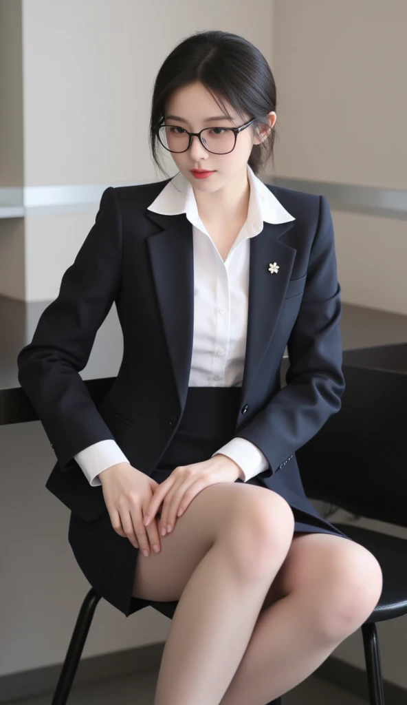 Best image quality、Ultra-high resolution、One Girl、Beautiful expression、(Black business suit,Tight Skirt,Black tights),office,smile