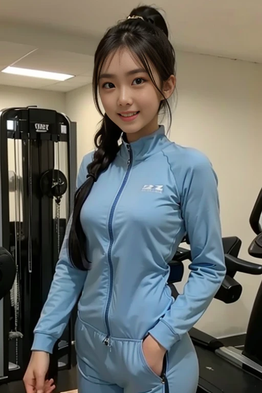 18 years old, Cute type, Young face, Big round eyes, Troubled face, Japanese Girls , (smile:1.2), Gym suit, (Blue long sleeve hoodie), Food , (nude), Thin thighs,Thin waist, Thin thighs, Thin legs, Long legs, Very short hair , Short Bob, slender body, (High color saturation:1.0), (Very detailedな肌), (highest quality:1.0), (Ultra-high resolution:1.0) ,(Realistic:1.0), (Very detailed:1.0), (8k, RAW Photos:1.1), ((locker room:1.3)),inverted nipples, beautiful pussy,