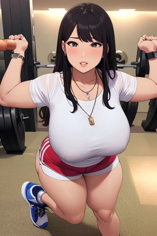 make brownhaired ssbbw fat girl in too tight shorts she's work out at the gym