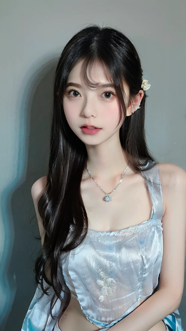 ((highest quality)), ((Photo quality)), (detailed), Perfect Face，11 years old，sofa，Thin,Sheer dress