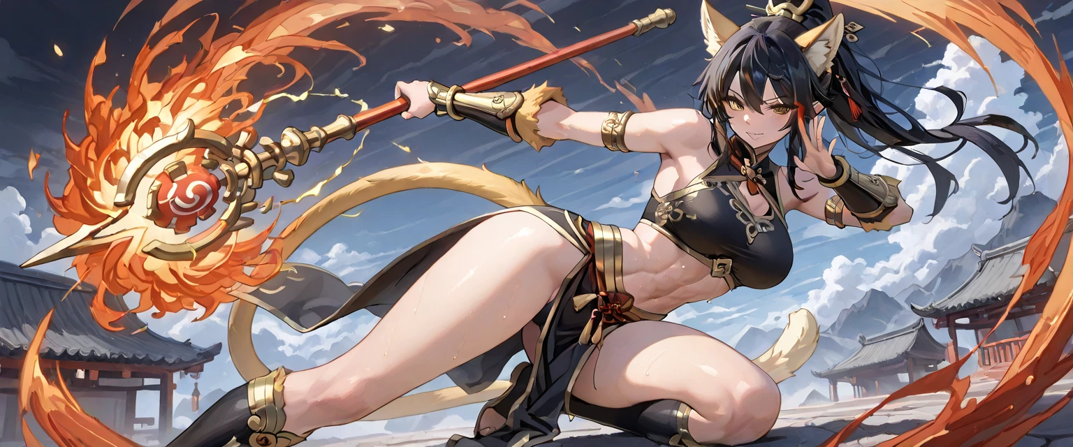 yoshida akihiko, 1girl, bravely default: flying fairy, bravely default \(series\), Nier, final fantasy, blue eyes, cat ears, cat tail, short hair, back turned, black collar