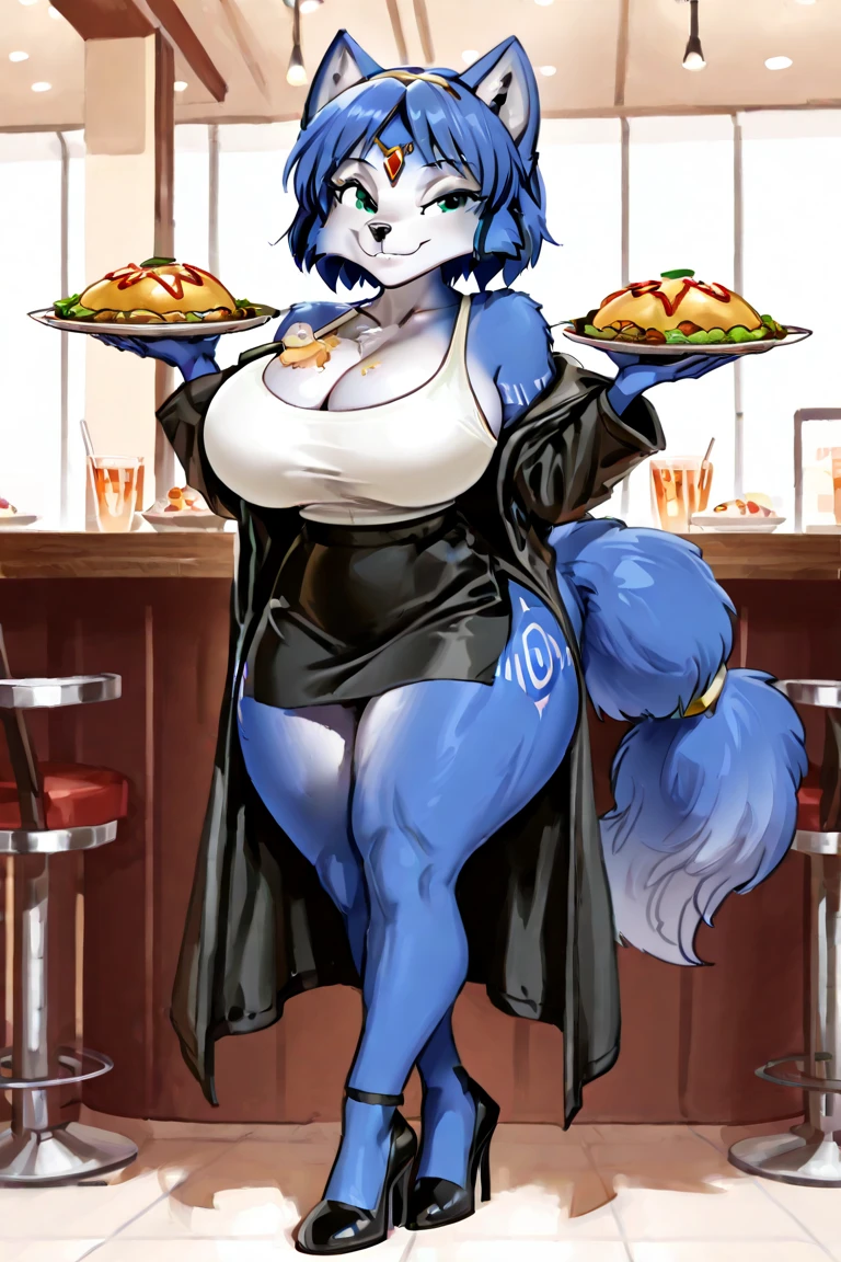 blue wolf , female with a very huge round wide low pregnant belly , outside, standing, cinematic,in the wild west,walking into a crowded saloon bar in the wild west,digital art, clothes,with the biggest belly possible, drinking magic water