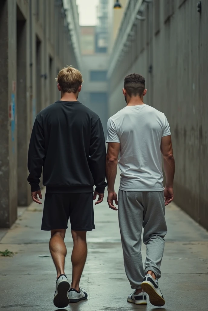army barracks, army, 2boys, thin body, many young males, teenage, caucassian masculine square face, full body view, moaning, camo cargo pants, blonde, hugs, topless, adidas sneakers, white socks
