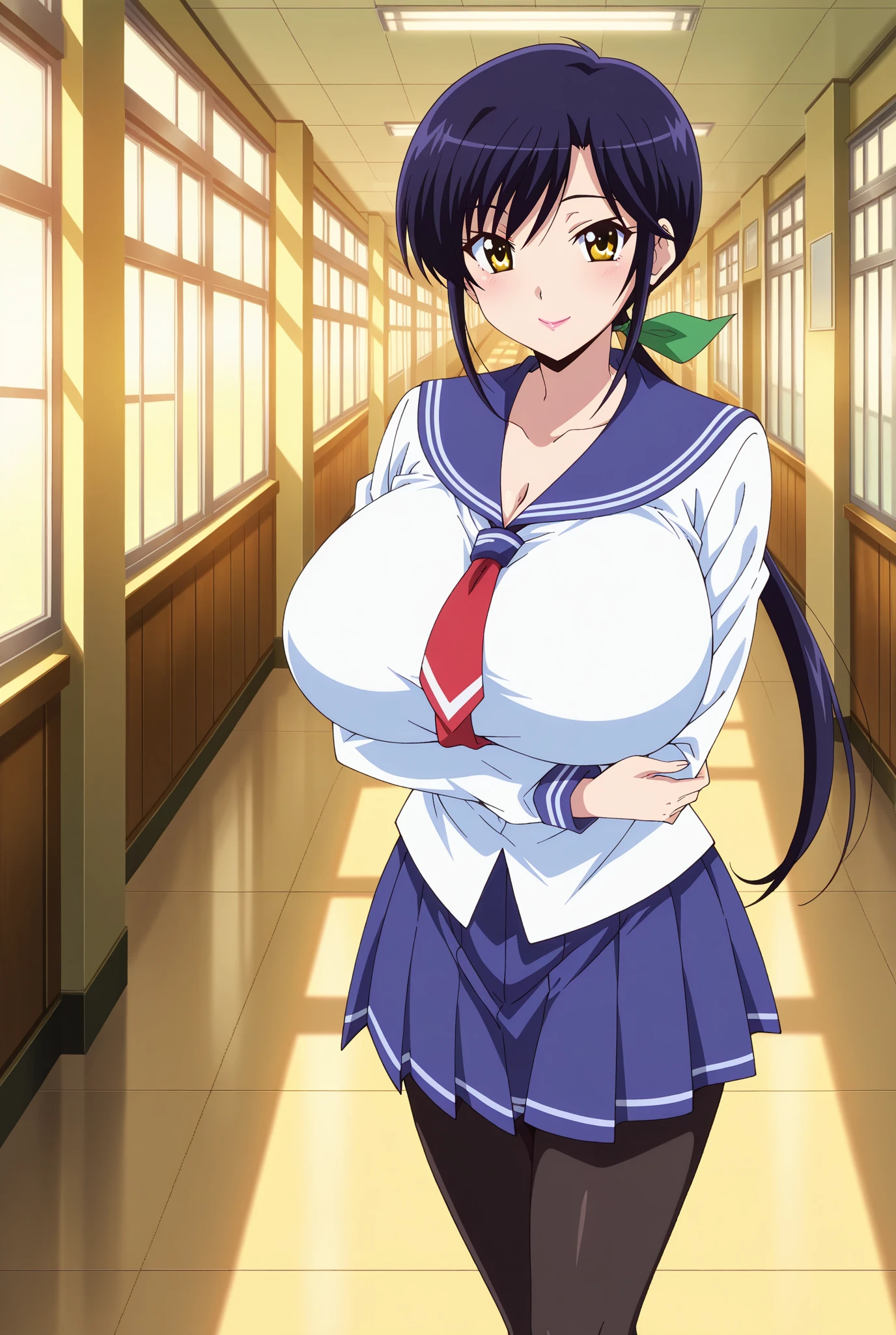 Full nudity、girl、cute 、Thick pubic hair、Nipples、NSFW、Thighoist eyes、Big areola、Sweaty、Sweat from the groin、Young face、Beautiful image like a photo、In detail、high resolution、Masterpiece(yoshizuki_iori,School_uniform_Purple_shirt_Blue_skirt_White_neckerchief_Black_thighhighs)