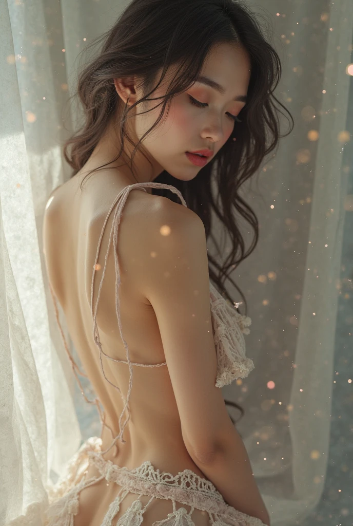 Detailed image for my horror book The Mirror with a beautiful European dark wavy hair, blue eyed girl sitting on a dresser and watching herself in the enchanted intricated designed wooden
mirror hung on the wall and her dark reflection looking back sinisterly at her from the mirror