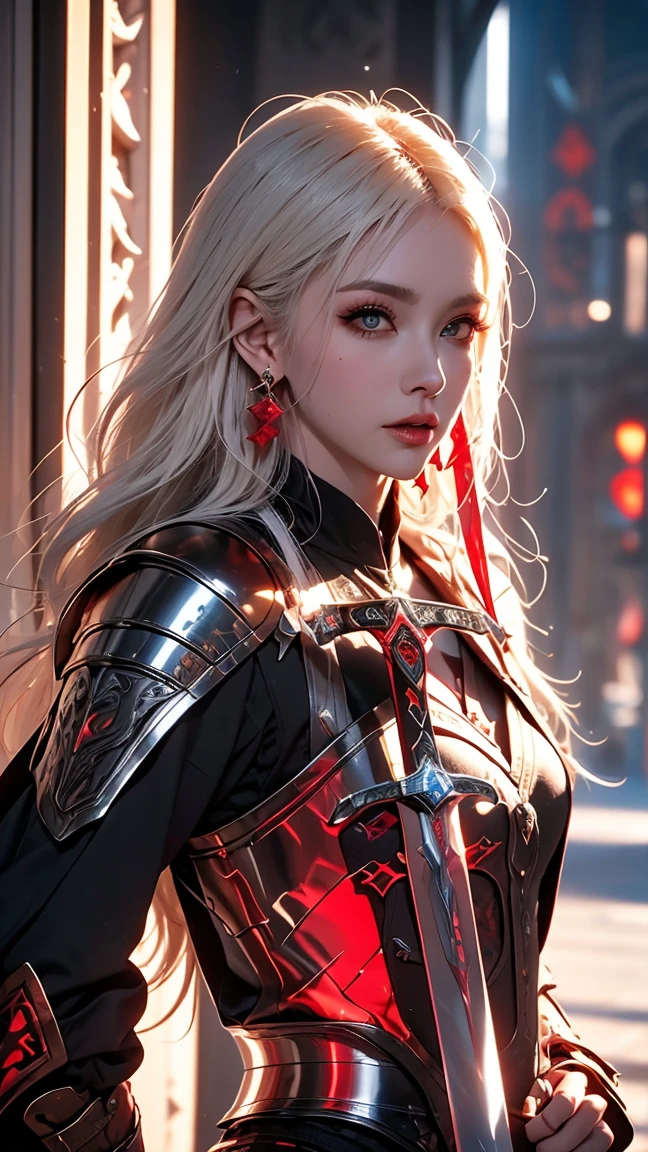 looking at viewer,vivid colours, <lora:yunya:0.8>, armor,abs, navel, official art, unity 8k wallpaper, ultra detailed, beautiful and aesthetic, beautiful, masterpiece, best quality, (zentangle, mandala, tangle, entangle), dynamic angle, cowboyshot, the most beautiful form of chaos, elegant, a brutalist designed, vivid colours, romanticism, atmospheric, <lora:OC:0.2> ,high ponytail, temple, mountain,black and red theme,upper body, short hair, <lora:女ä»:0.3> <lora:WLOP1:0.3>,angry,blue eyes,