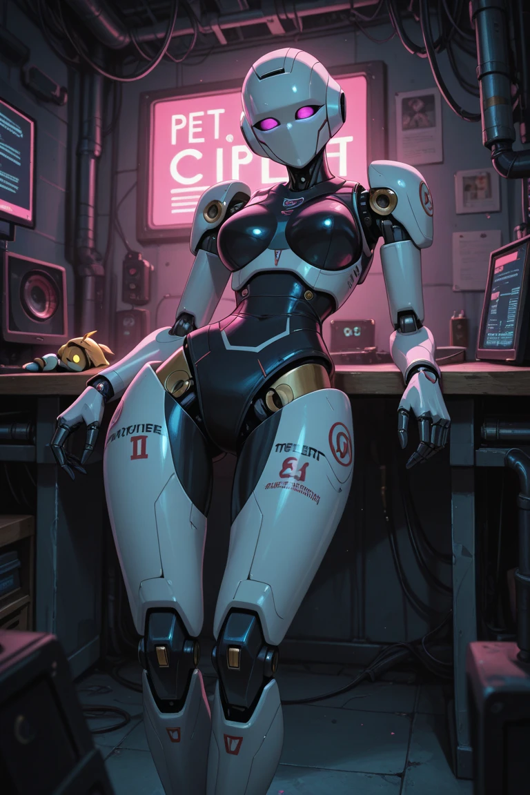 furry robot female standing inside a factory, full_body, cables, ultra detailed, electricity, sfw
