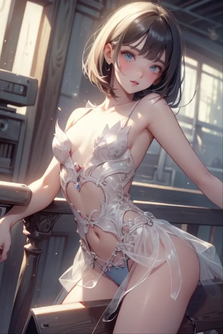 absurdres, RAW photo, extremely delicate and beautiful, masterpiece, Best Quality, ultra high resolution, 32k, hyperrealistic, ultra-detailed, perfect anatomy, super Detailed skin, perfect figure, Super Beauty, Perfect Style, Perfect balance, in her 20s, very Slim body, narrow waist, very small head, very small face, delicate facial features, tearful mole, earring, very huge round breasts, bare legs, whole body shot, medium hair, wavy hair, bikini, shorts,