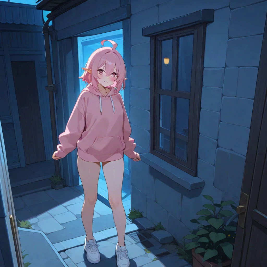 Highest quality、Ultra-high resolution、Fantasy、roleplaying game、The first is a small, naked Hobbit girl with no clothes on, looking embarrassed.、There is a transparent balance ball between the legs.、In the bedroom、night、Pushing your hips forward、Big Tits、Under-rim glasses