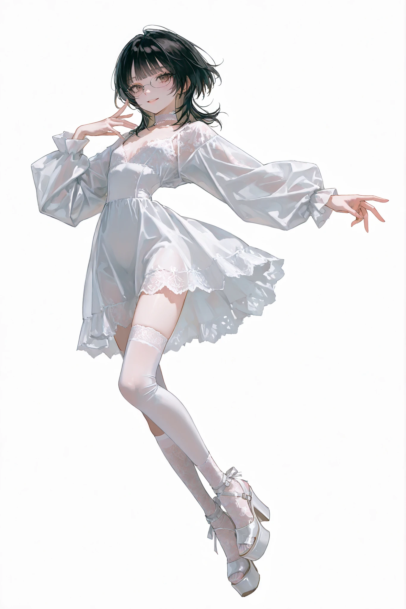 girl in a garden, korean pop star, cute face, holding microphone, white hair, twin tails, cat ear headpiece, puffy dress, leg accessories, voluptuous figure, beautiful hands, full body, simple white background, best quality, 8k, highly detailed, photorealistic, masterpiece, vivid colors, professional lighting