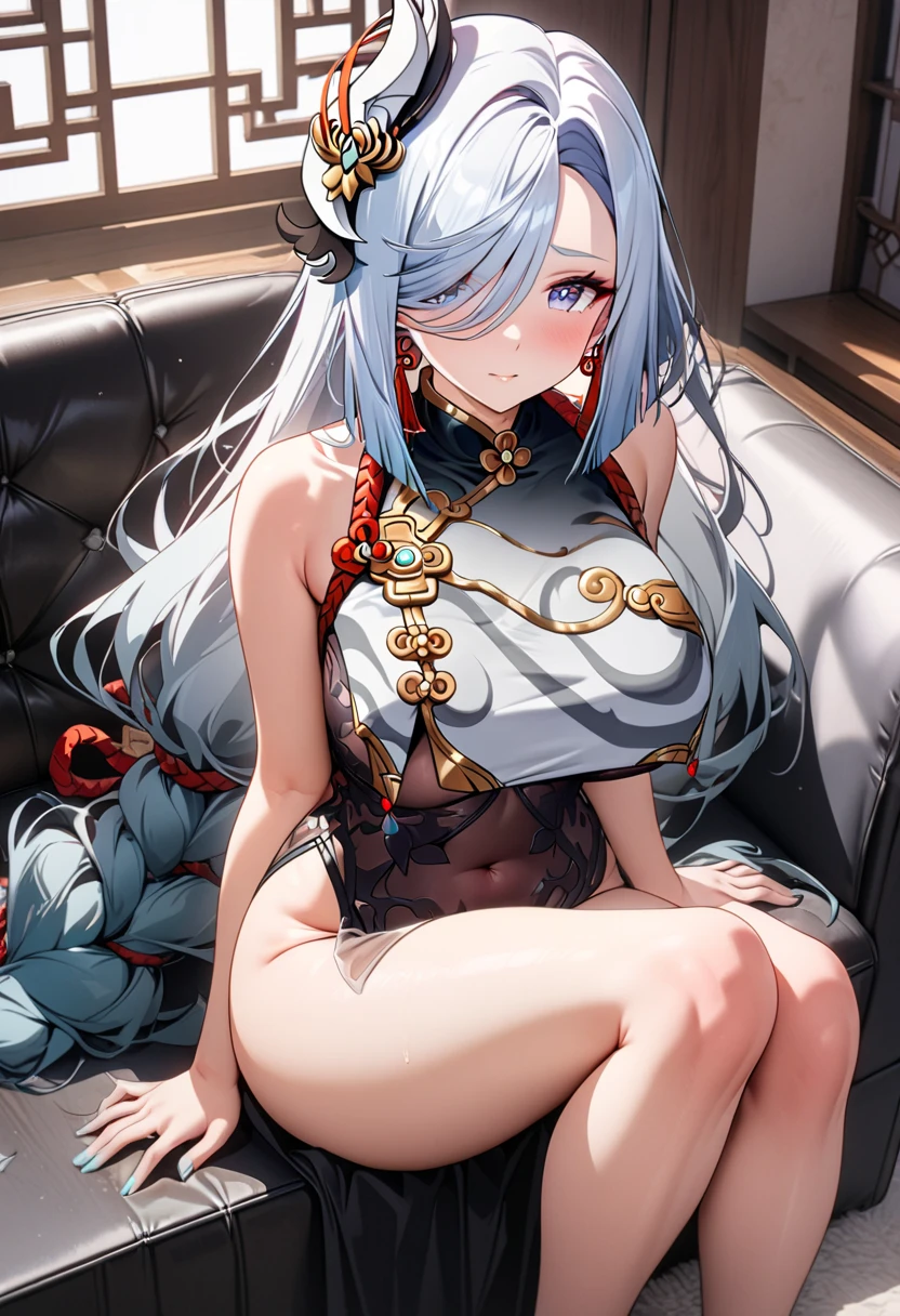 Long head and white hair,adolable,Eyes red,The cat has low ears,Be red in the face,Vaginal rundown,Make a sound,Panting,Lori,white stockings,swim wears,Leakage from the lower body