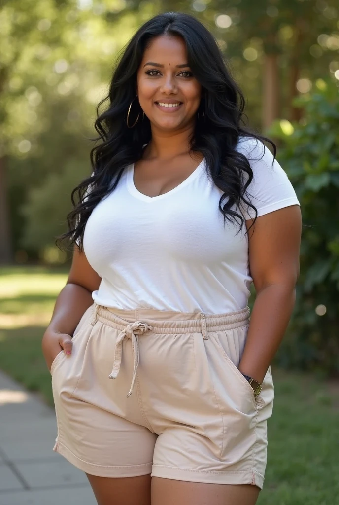 Chubby girl with brown skin and short black hair