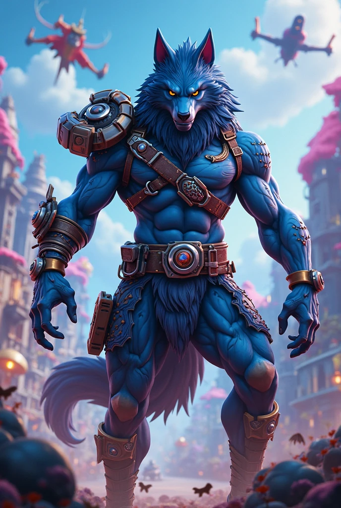 ((best quality)), ((masterpiece)), (Ultra detailed), ((4k)) , Full Body , Solo , Anthro Wolf , Light Blue Fur , Red Short Hair ,Red Beard , Handsone , Good Looking , Green Eyes , Middle Ages , Huge Pecs , Bodybuilder Chubby Fat