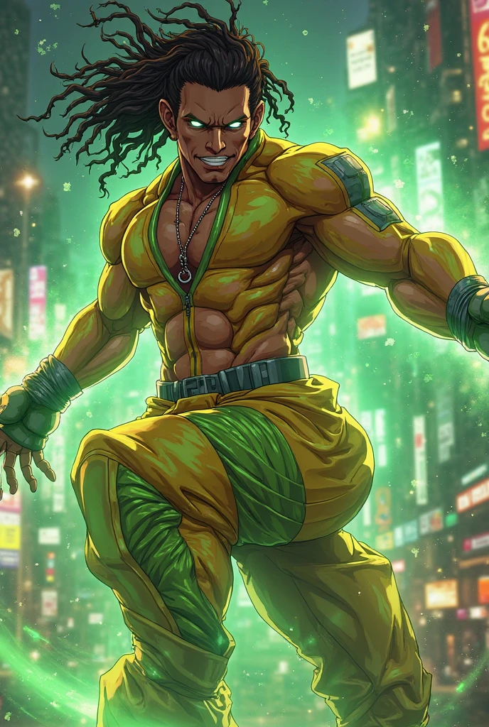 (((intricate design))) (((top quality))) (((16K))) (((High Definition))) 16K splash art (((photorealistic))) high-res, ultra sharp, ((masterpiece)), the best quality, expressive eyes, perfect face, (((druid outfit))) Super eyes, perfectly detailed anatomy (((neon lighting))) (((fluorescent lights))) (((backlighting))) (((nighttime))) (((1Male))) (((Bodybuilder))), (((muscular))), (((hyper pecs))) cyberpunk theme, neon, futuristic, there is a sexy mature man with green paint on his body, slick shaved sides hairstyle, ((thighs)) bodily fluids, round butt, green coloured skin, green skin! (((green coloured skin!!))), (((green skin))). (((green-skinned))), (((elegant robes))) ((green skin with scales)), ((green skin)), windy, (((in a city))), (((greenish skin))) plantation on the male body, fluorescent green skin, radiant orange eyes, windy, leaves falling (((a powerful nature deity))), elf ears, druid magic, cell-shaded adult animation, green gem necklace, hot reptile muscular humanoid man, muscular green body. Hazel eyes, glowing veins, nature spirit, long sash, transparent legs (((from below))), orbstaff