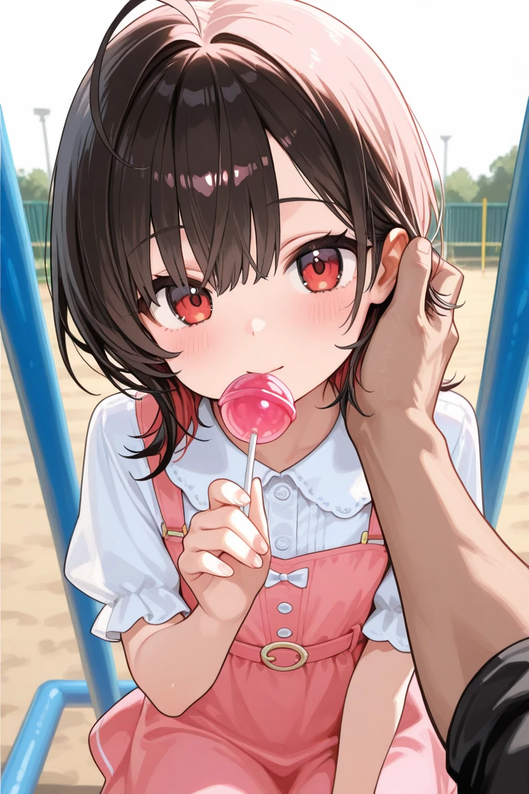 masterpiece, Highest quality, Nico_Yazawa,High resolution, 1 Girl, alone, Brown Hair, short hair, Twin tails、Purple eyes, , , (Cleavage)、(Beautiful thighs), Carrying a red backpack, (randoseru backpack:1.2) Sweaty、Thick thighs、Highest quality、4K、1girl, 8years old, loli, cute, grin, 、、at the park、、Thick thighs、Men holding their penises and surrounding girls、Semen from the penis、Bukkake、Bukkake、(Bukkake)projectile cum、Blowjob、Lots of passersby、Ahegao、low length、、erection of nipple、Handjob、Pink dress、Striped underwear、vaginal sex,Normal position、Spread your legs