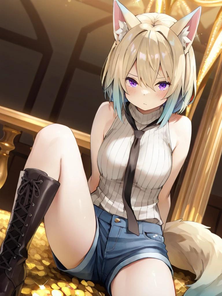 score_9, score_8_up, score_7_up, score_6_up, uncensored, zeta, animal ears, purple eyes, blonde hair, short hair, BREAK (masterpiece:1.2), best quality, high resolution, (detailed eyes:1.3), perfect lighting, (perfect hands, perfect anatomy), large breasts, hearts, pleasured, solo, blurry, 1girl, depth_of_field, earrings, blurry_background, breasts, jewelry, bookshelf, indoors, table, mega milk, clothes writing, english text, sweater, solo, looking_at_viewer, blurry_foreground, long_sleeves, closed_mouth, pantyhose, hand_on_own_cheek, sidelocks, breast_rest, ribbed_sweater