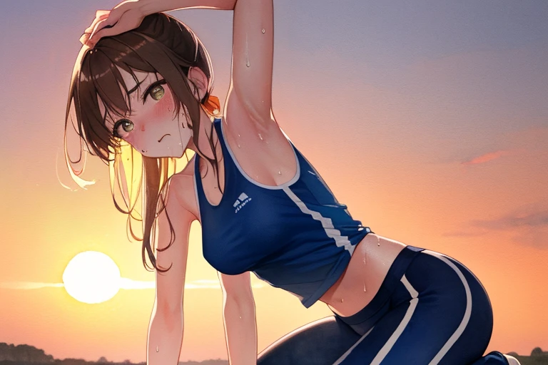 anime,depth of field, cinematic lighting, lens flare, f/1.2,(masterpiece:1.2),(high definition),Running Girl、Speed、A refreshing piece、Shortcuts、ponytail、hairpin、Sweat flying、Summer sunshine