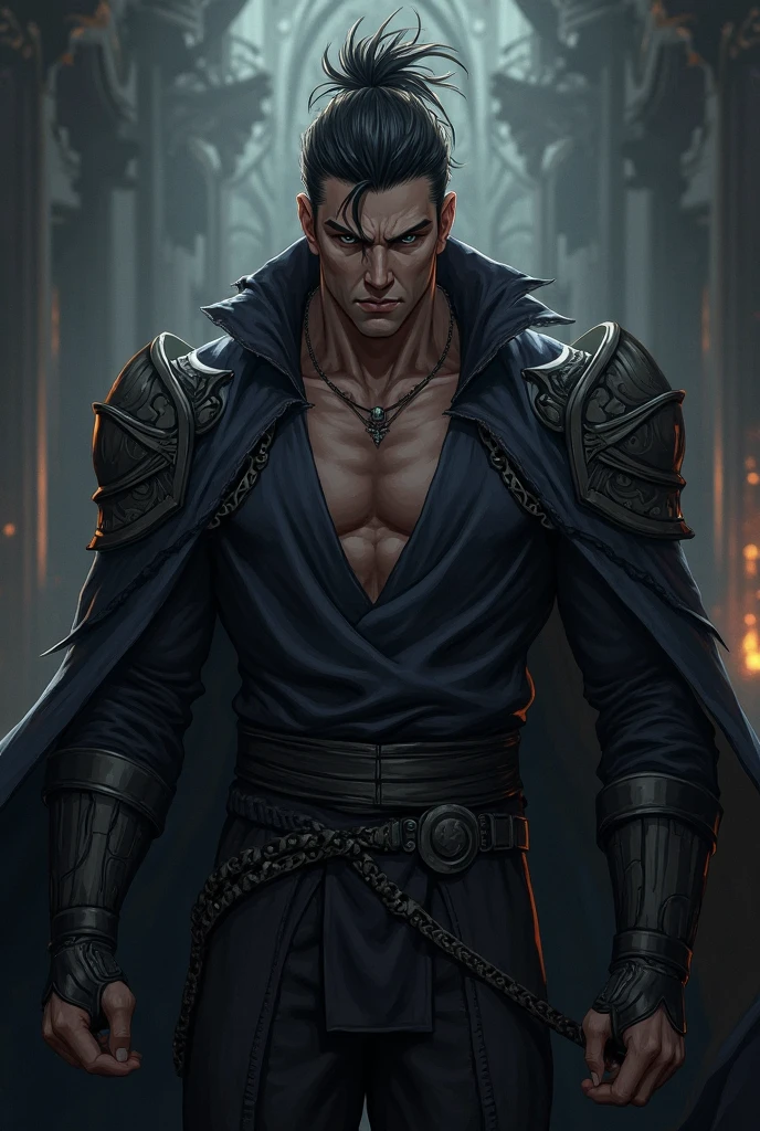 em um Reino Medieval, eis um patrulheiro tiefling com uma impressionante tez carmesim. Your skin carries the tones of twilight, hinting at his infernal heritage. Um de seus chifres quebrados. But it is the left arm that catches the eye immediately because it has a characteristic of a totally necrotic undead arm. A haunting necrotic aura surrounds her, pulsando com sinistro, Tons de arrochead que contrastam com o calor vivo de seu corpo. O membro necrosado aparece como se tocado pelo reino dos mortos-vivos, his once vibrant life now frozen in an eternal state of decay. Your fingers take on a skeletal appearance, and patches of withered flesh show the hand's connection to the dark realms. Despite its appearance, the arm exhibits an unsettling strength, possuir um poder sobrenatural que serve como um lembrete sombrio de sua origem sombria. In the midst of his enigmatic features, His lone crimson eye shines with an intensity that reflects determination and resilience. Tiefling's posture exudes unwavering determination, A guardian swore to protect the realm from lurking wickedness. Armado com um manto esfarrapado que brota ao vento, He moves with an air of mystery and purpose, Always vigilant in his quest to resist the encroaching darkness.