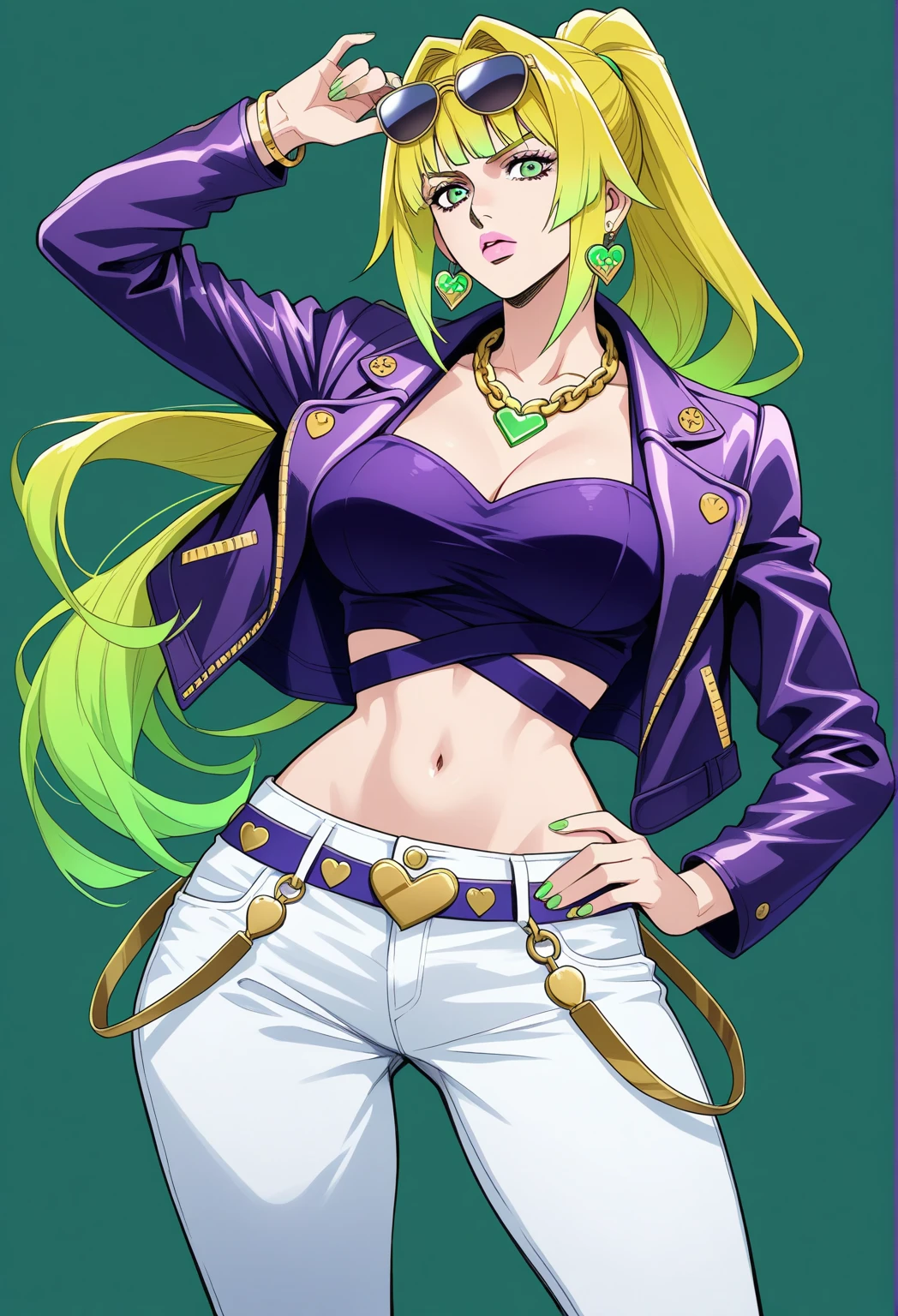 tsundere elf Mai Valentine, long hair, blonde hair (green eyes:1.1) pointy ears, elf, multicolored hair, forehead jewel, yellow tiger bikini, standing symmetrical, blurry background