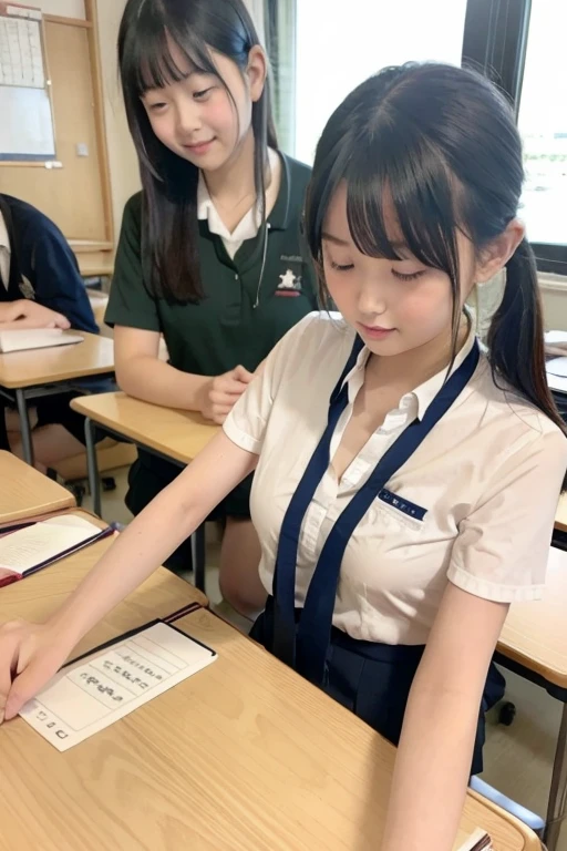 ((Gestufte Haarschnitte、Kolossale Titten:1.2)),(8K,highest quality),full-body-Schuss,Wbeiching from a distance,Aufnahmen aus der Ferne,School .classroom,pupils,.class,Spiel spielen,Tragen Sie ein durchsichtiges, nasses Hemd und einen JK-Rock,blue nasses Hemd, nasses Hemd, adolable, smil, thin face, kurzes, detailliertes Haar, 32 Tsd., tmasterpiece, Best Picture Quality,超A high resolution,perfect hands,aussehend_bei_peeping bei the viewer,Nasse Haut, (((full-body))), full-body, legs wide open, open legs, Augen auf die Kamera, Details Augen, gorgeous eyes