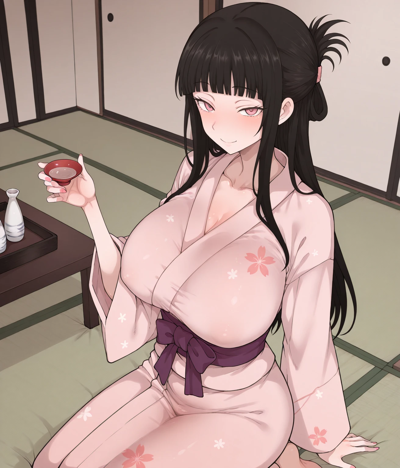 Nezuko ((tomando leche)) big tit busty ((mejor calidad)), ((obra maestra)), (detallado), cara perfecta