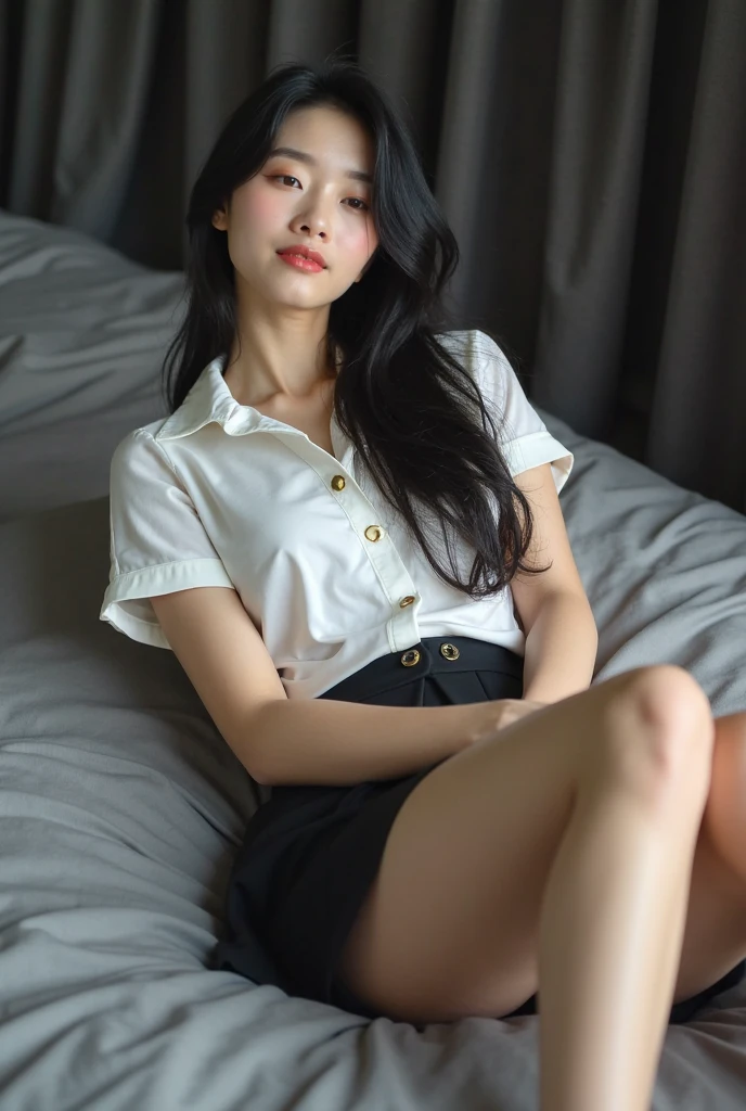 there is a woman sitting on the bed with a red blanket, sitting on the bed, sitting on the bed, laying in the bedroom, sitting on the bedของเธอ, Korean girl, a Exaggerated , sitting on the edge of the bed, young asian girl, young and cute girl, Japanese model, Exaggerated , Attractive posture, beautiful asian girl