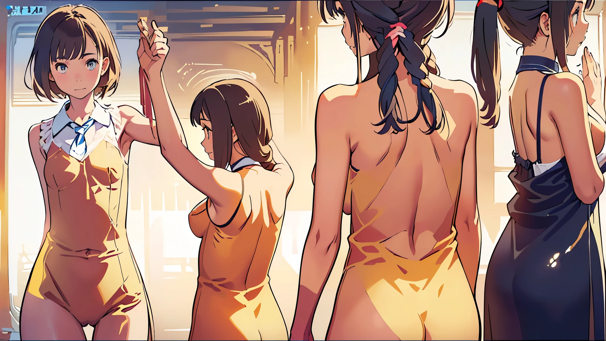 Nudist girls、embarrassing wide stance、A lot of naked elementary school boys who are good friends attack me、surround each other'face、dynamic angle、