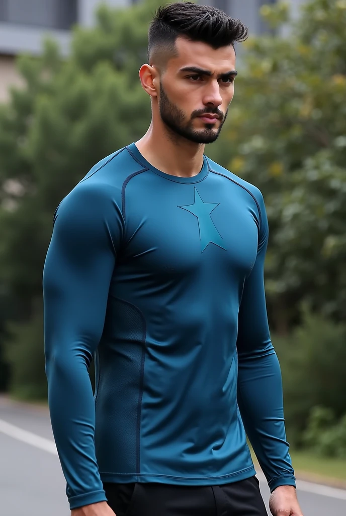 photo of Chris Evans a man <lora:chris-evans:1>, wearing a sleeveless well-fitted under armour hoodie and compression shorts, standing on a boulder, outdoor trail, 35mm photograph, film, bokeh, professional, 4k, highly detailed, creek in the background, natural lighting, golden hour