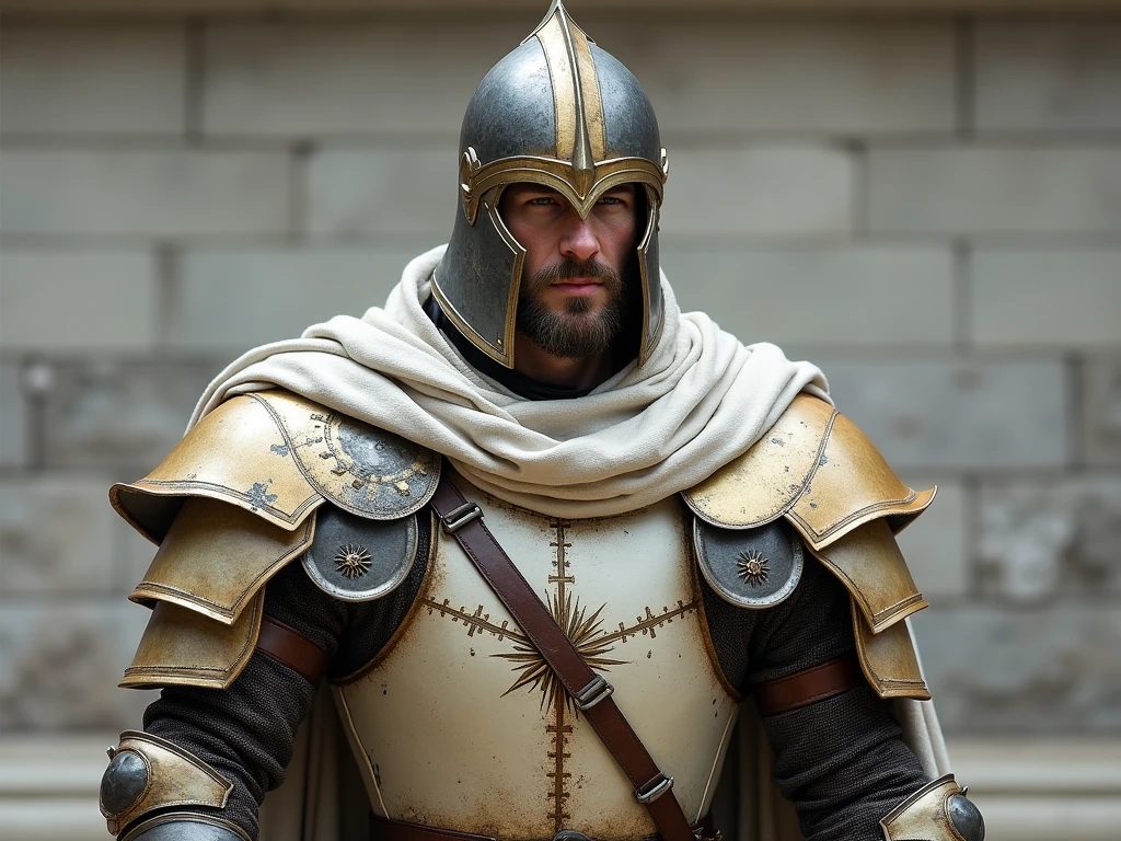 fking_scifi_v2, Templar knight, dark armor, 12th century, red and white theme, crusade, detailed