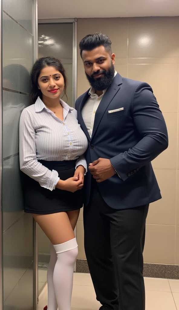Dark ethnic Indian, tall to the ceiling, 22 year old overweight  bodybuilder, freshman in a sexy silk robe, cute young face, great height difference. high detail faces. show full height from toe to head. 2persons in the picture, penetrating his girlfriend from side. Shoot from a long distance. Boy 1 heads taller than girl. Girl is thin. Big long dick. Higher bodyfat. Long legs. Camera angle set. Set camera position up.