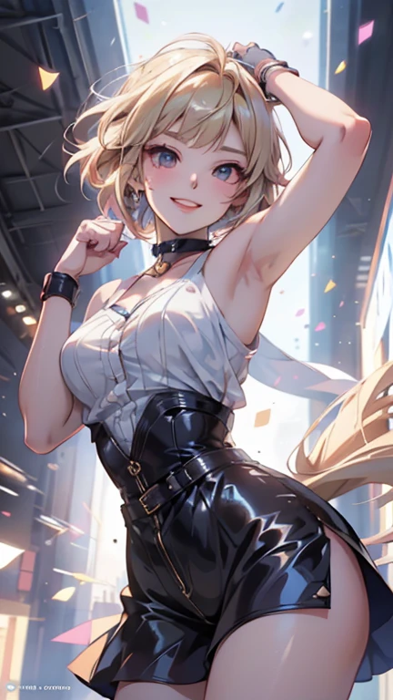Masterpiece, Best Quality), 1 girl, Which_Xiao_Long, layer, dress, amarillo layer, crescent cafe, Boots, shackles, dancers, colors laser, corset, night club