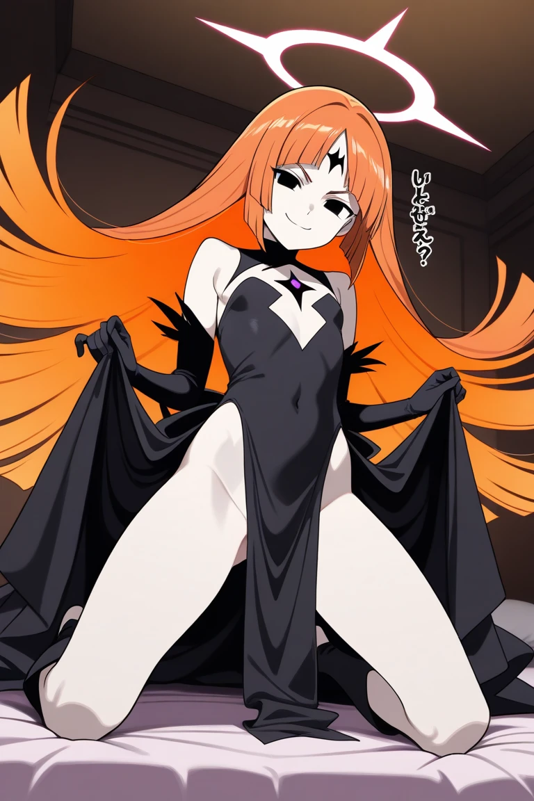 pixy_misa, orange_eyes, blonde_hair, long_hair, headdress,((masterpiece,best quality)),(Highest_quality:1.0), 超High resolution,4k,Super detailed, photo shoot, 8K, HDR, High resolution,looking down at viewer,evil smirk,latex,thighhigh boots,(illustration:1.3),(extremely detailed:1.3),(highly detailed:1.2),(best quality:1.2),(masterpiece:1.2),(extremely detailed 8K wallpaper:1.2),(highres:1.3),(photorealistic:1.1),,A face full of evil,Too evil ridicule,two legs,look down at viewer,,two hands,five fingers,glossy latex,