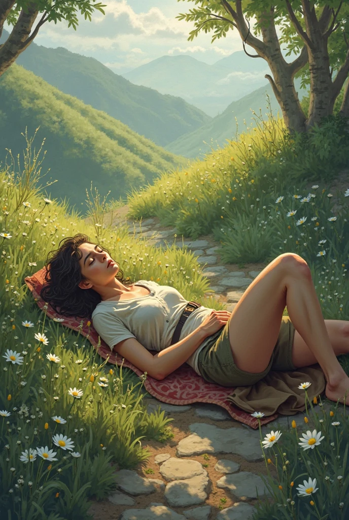 Sunset, Woman sits on a hill, With your back to the viewer ,naked , beautiful, looks into the distance, Hometown,province,France,breath-taking,Lavender fields , farm,