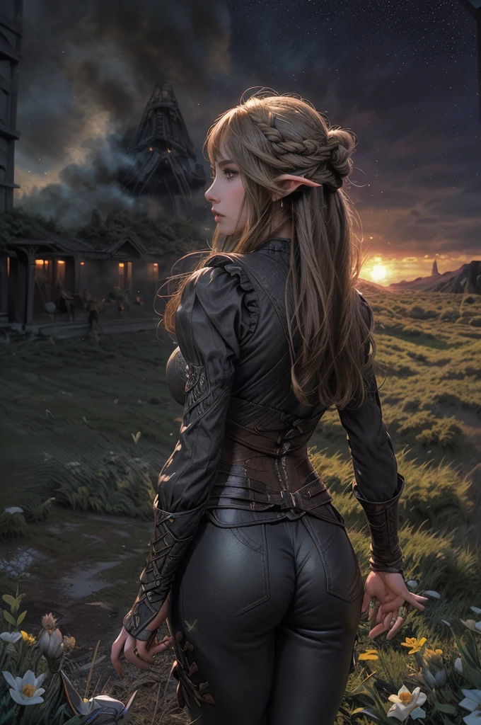 1 a witch girl in a beautiful fairy tale world, view from the back, Rear view, ((((the girl in the picture is still from the side)))), ((the face is not visible) is not visible)), blonde hair, hair in the wind, Ultra detailed hair, (ultra detailed lingerie), (((corsetry))), (breathtaking and dizzying landscapes), ultra detailed environments, hot moon and starlight, dynamic scene, aesthetic sophistication, breathtaking details, (raw, hdr, UHD, k), immersive fantasy, digital photography, highly detailed features, incredibly ultra-realistic, incredibly photorealistic, incredibly high overall quality, incredibly overall detail high, incredibly high overall resolution, incredibly high overall sharpness, incredibly high overall texture quality,

