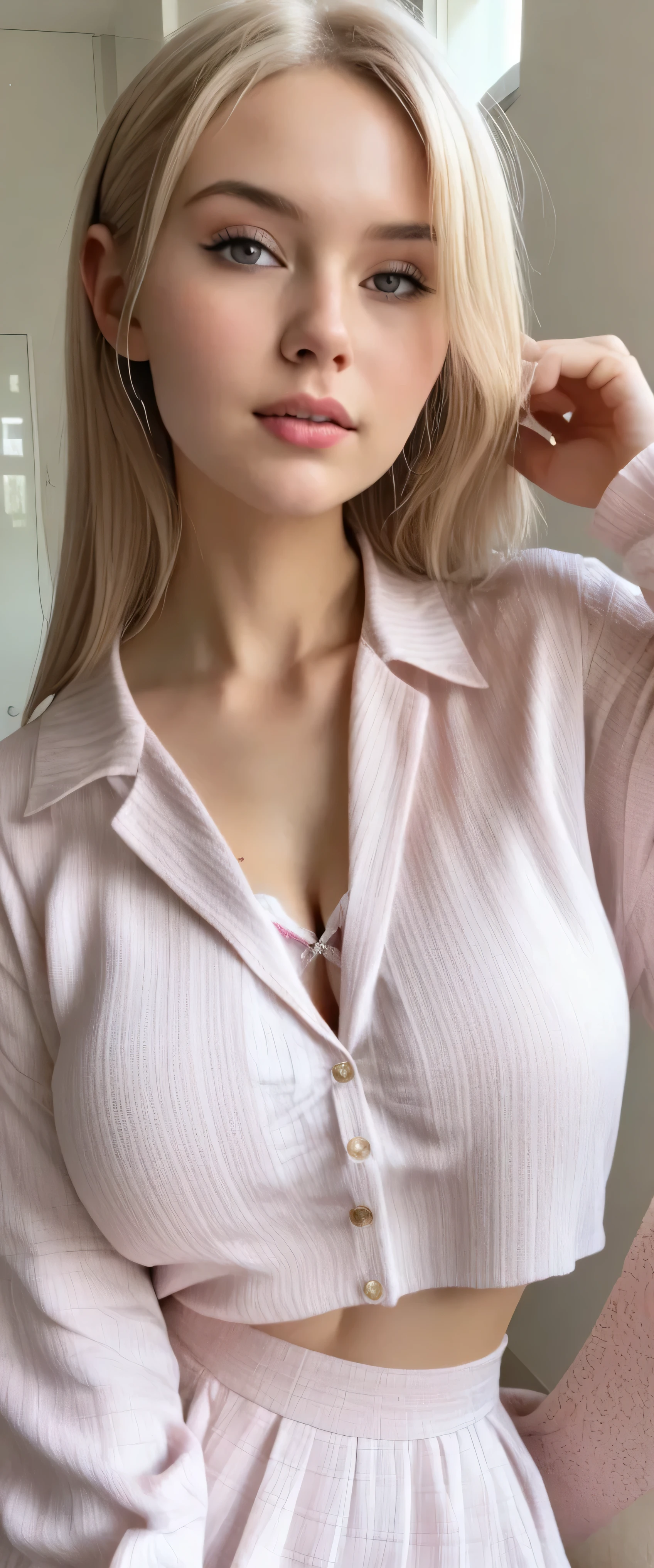 6 Attractive mature women, average age 60, (Bodycon:1.2), Large Breasts, smile, (Face wrinkles:1.3), Light makeup, Light white hair, Long hair in a ponytail, Earrings, bracelet, 8k, RAW Photo , (((Sexy pink pajamas, cleavage looks tight, round))), highest quality, masterpiece, highest quality, (standing, from head to knees), bokeh, swimming pool, ((In a 5 star room))), ((cowboy shot from thee front)).