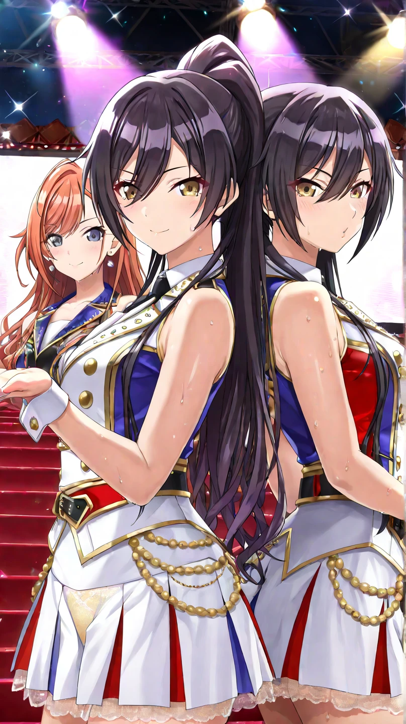 Akane Ryuuzouji、Black jacket uniform、Red pleated skirt、Epaulettes、A strap from the right shoulder to the chest、Purple head ribbon