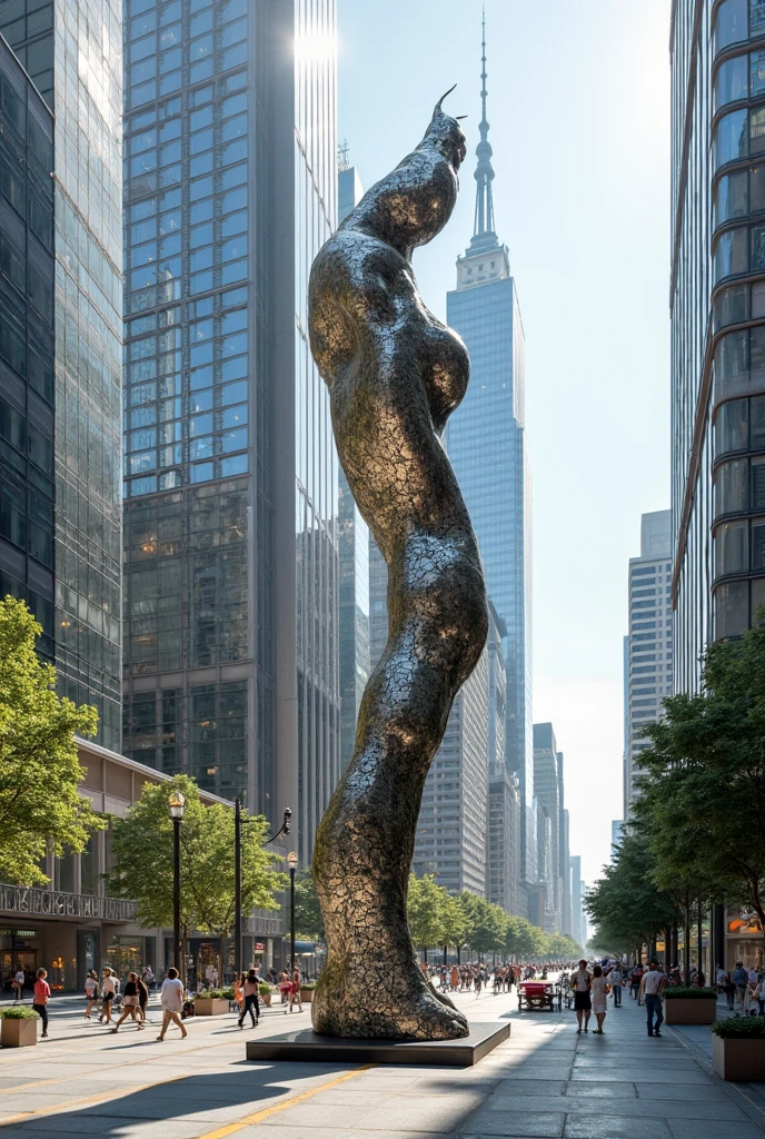 bottle of absolut vodka held by sculpture "Broadgate Venus" by Fernando Botero installed in Exchange Square, in London