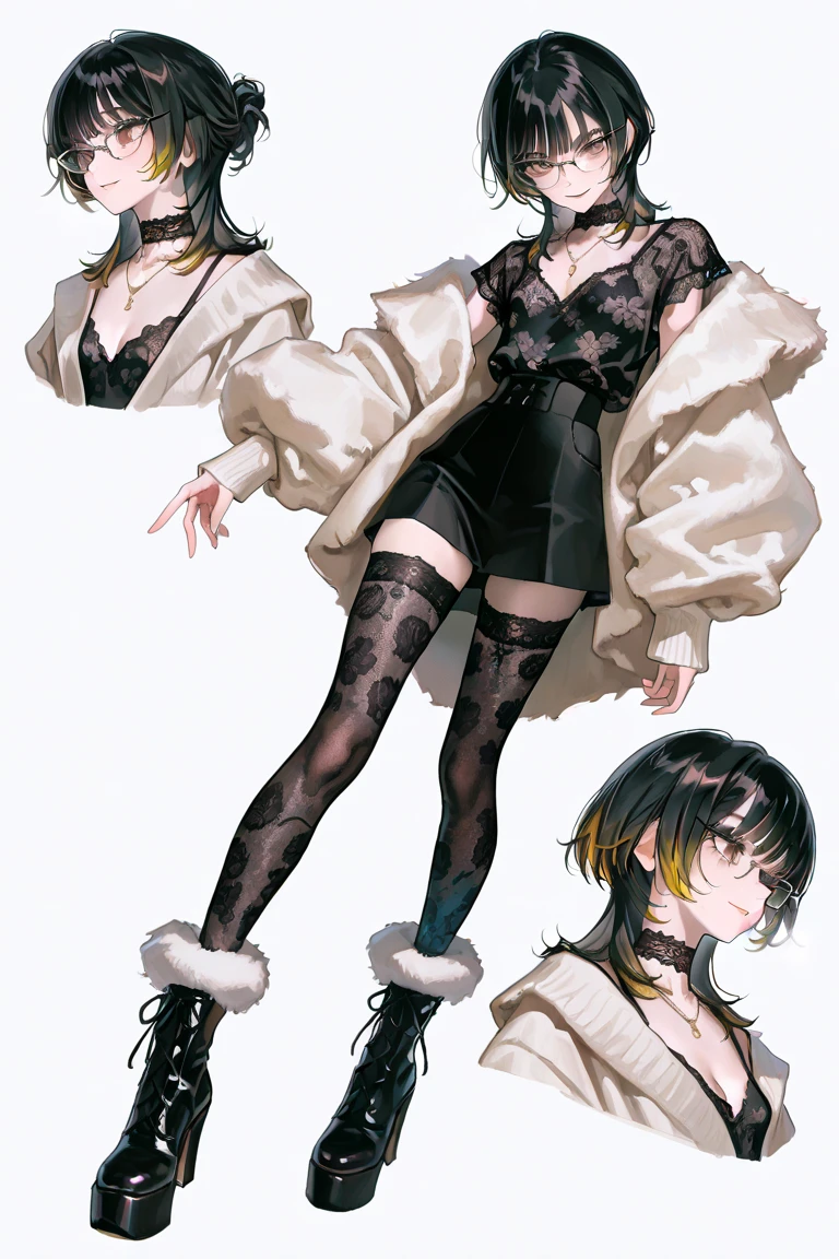 (masterpiece, highest quality, highest quality, official art, Cosmetology and aesthetics: 1.2), nsfw, A cross-dressing boy with shoulder-length black hair,nude,Cute, delicate and short,whole body,standing boy,three view drawing, front and back and side,character sheet,full body,simple background