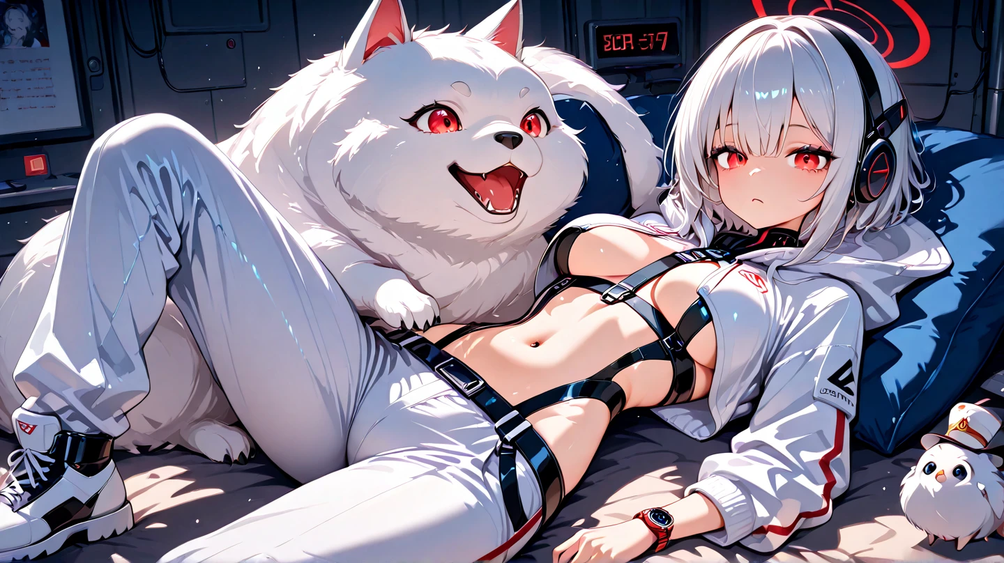 score_9,score_8_up,score_7_up, a young nerdy Anthro furry wolf woman, white furry body, tall, long black messy hair, white wolf tail, hair covering one eye, long bangs, long black hair, blue eyes, black glasses, small breasts, white wolf tail, topless, wearing only black thong, thigh high socks, pouting, she is lying on a bed, on her stomach, pov, pov buttjob, hotdogging, viewer is grabbing her butt cheeks, there is a gaming controller next to her