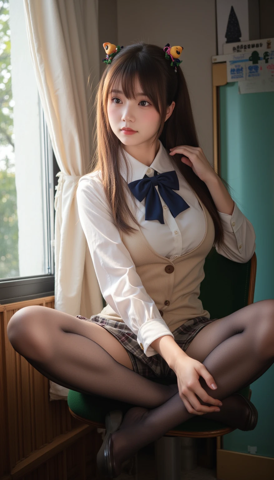 ulzzang -6500-v1.1, (Raw photo:1.2), (Photorealistic:1.4), Beautiful detailed girl, Very detailed eyes and face, Beautiful detailed eyes, Ridiculous, Incredibly ridiculous, Huge file size, Ultra Detail, High resolution, Very detailed, Best Quality, masutepiece, Kemomimi, ((White wet shirt)),(Protruding )),( The shape of the pubic area is clear)),Photos, Very detailed, nffsw, unification, 8K Wallpaper, Fantastic, Fine details, masutepiece, of the highest quality, Highly detailed ticker uniform 8K wallpaper, Light on Face, Movie Lighting, 18 year old girl, (((witheout panties)), ((Dynamic Pose))), (Camel toe), (half), (Flesh-colored pantyhose)))), ( Sitting with your knees bent and your legs spread))