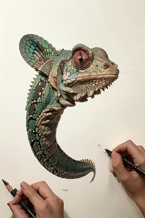 Realistic drawing of a chameleon, estampa para camiseta --auto