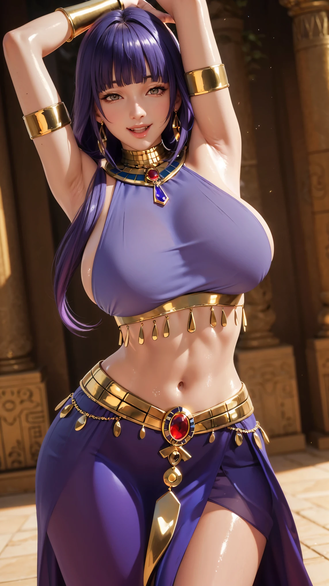 (muscular woman:1.3),(Large Breasts:1.2), tall, dark-blue hair bob hairstyle, wearing (full:1.2) blue dress with golden decorations, epic ancient egypt feudal,(((masterpiece),(Highly detailed CG Unity 8k wallpaper),Best quality,Light,Detailed background,beautiful eyes,(very delicate and beautiful),(Beautiful and detailed description of the eyes),Ultra Detailed,masterpiece,)),face camera,high resolution,Ultra Detailed)