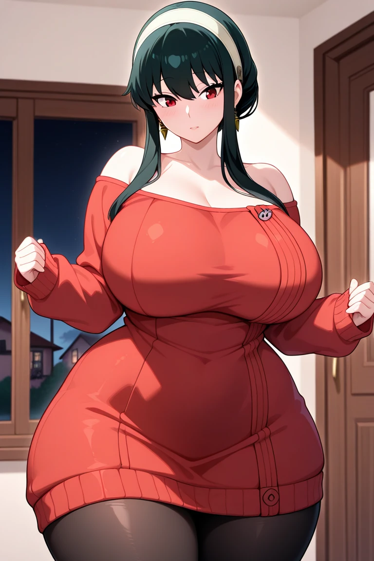 (masterpiece), (best quality), photorealism, realistic, ultra detailed, 8k resolution, ((1girl), solo)), beautiful face, mature face, looking at viewer, (from front), mature woman, sexy pose, blue eyes, embarassed, blush, scared, glossy lips, very long black hair, blunt bangs, curvy, ((huge breasts)), wide hips, thick thighs, plump, sweaty, wet skin, black kimono, pelvic curtain, dojo,