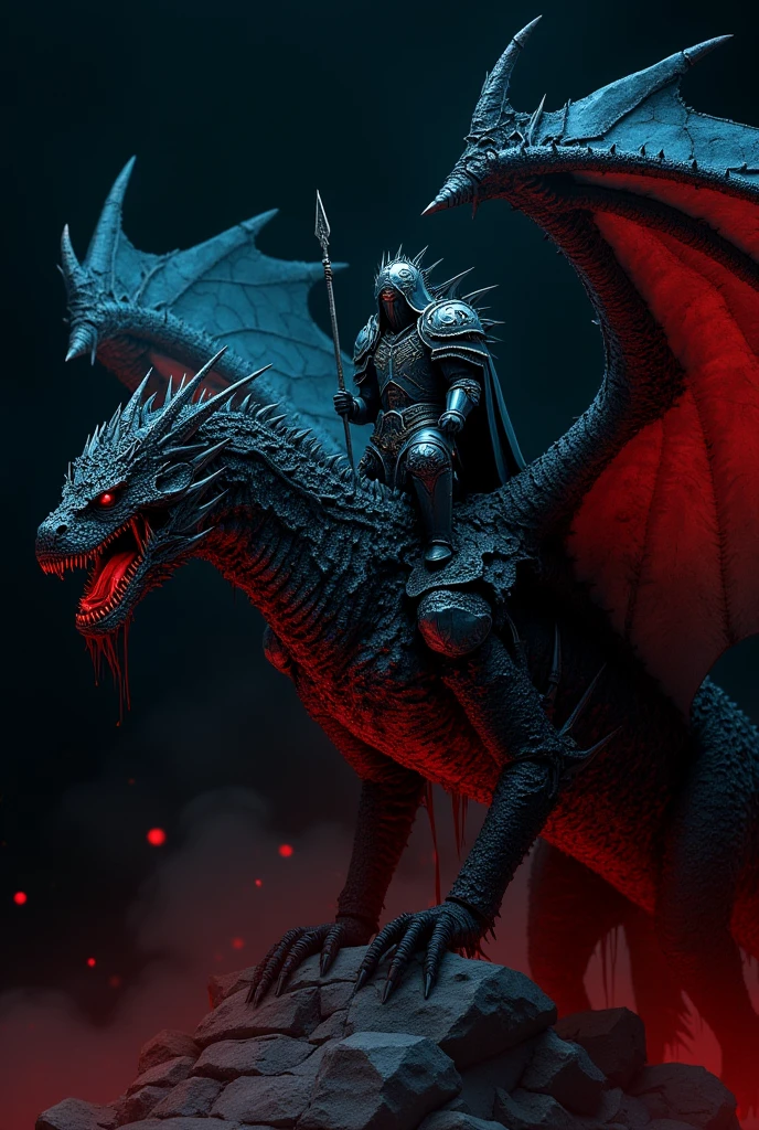 A knight in armor riding a dragon, holding a spear, the dragon breathing fire, (best quality,4k,8k,highres,masterpiece:1.2),ultra-detailed,(realistic,photorealistic,photo-realistic:1.37),medieval fantasy,concept art,dramatic lighting,detailed armor,muscular dragon,powerful dragon,epic scene,dynamic pose,intricate details,vibrant colors,dramatic shadows,cinematic composition